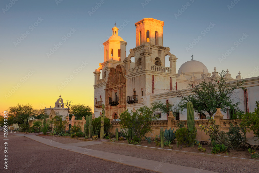 Sunrise at the San Xavier Mission Church in Tucson