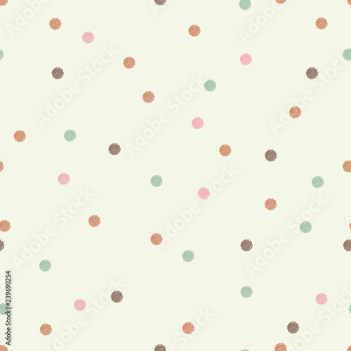 Polka dot seamless pattern. The shapes of the circles shaded with a pen. Geometric background. Dots, circles and buttons. Can be used for wallpaper, textile, invitation card, web page background.