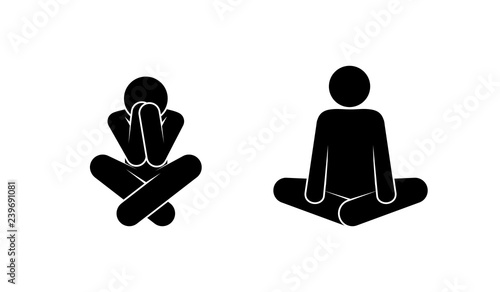 Pictogram man in lotus pose yoga class icon.