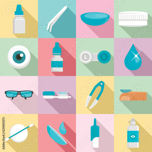 Contact lens icon set. Flat set of contact lens vector icons for web design