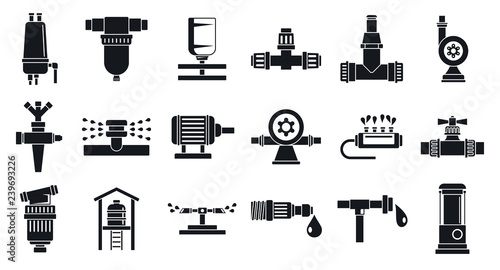 Garden irrigation system icon set. Simple set of garden irrigation system vector icons for web design on white background
