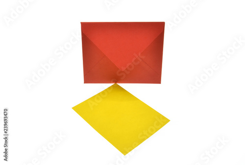 red envelope and yellow card isolated on white background