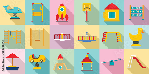 Kid playground icon set. Flat set of kid playground vector icons for web design