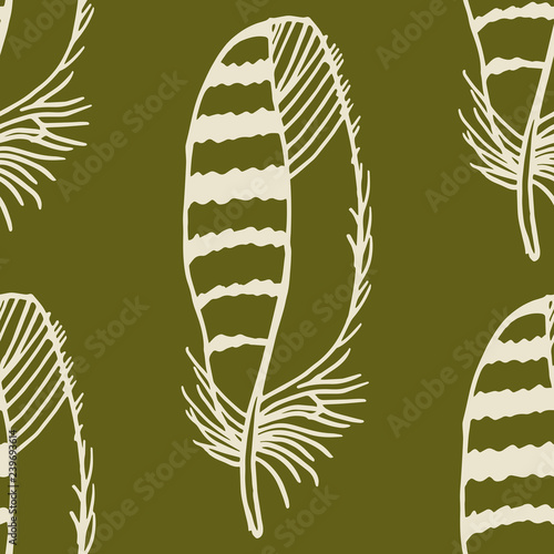 Obraz na plátně Mockingjay feather seamless pattern hand drawn sketch