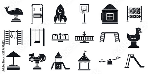 Outside kid playground icon set. Simple set of outside kid playground vector icons for web design on white background
