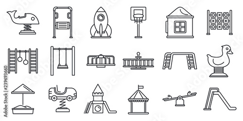 Park kid playground icon set. Outline set of park kid playground vector icons for web design isolated on white background