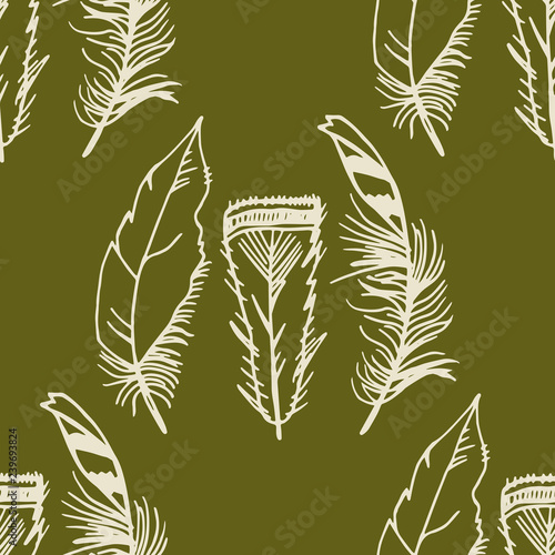 Obraz na plátně Mockingjay feather seamless pattern hand drawn sketch