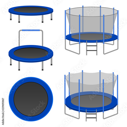Trampoline icon set. Realistic set of trampoline vector icons for web design isolated on white background