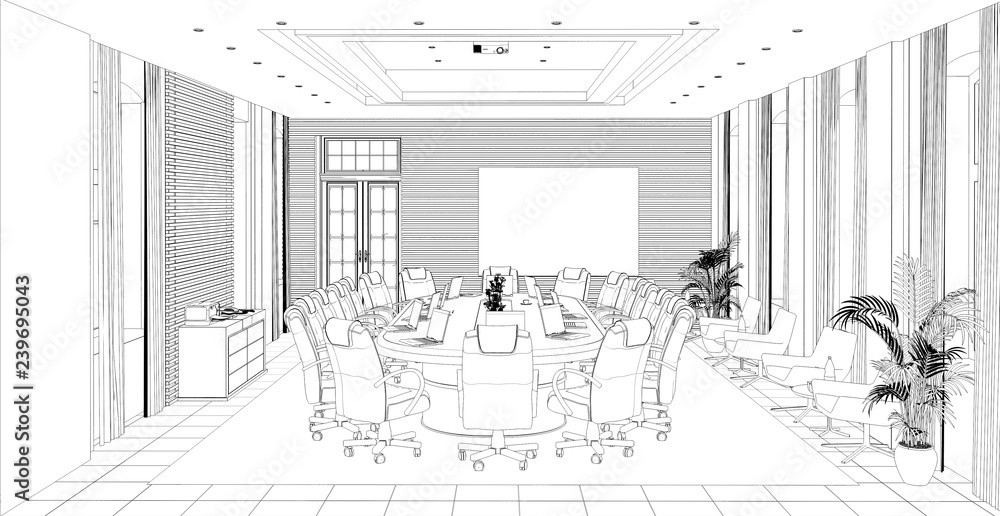 conference room meeting room contour visualization 3D illustration  sketch outline Stock Illustration  Adobe Stock
