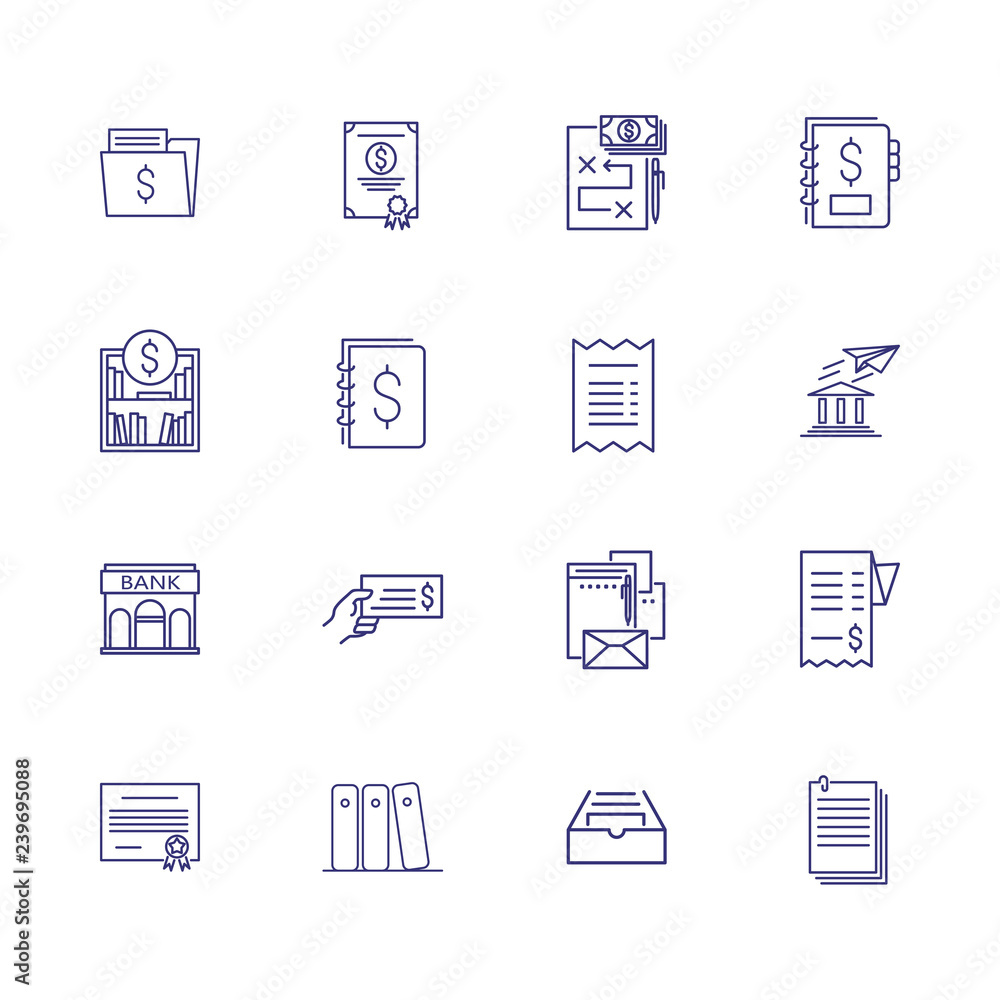 Financial documents line icon set. Invoice, check, business