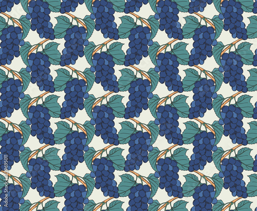 Art-Nouveau vineyard noir muscat grape seamless pattern