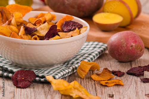 Mixed vegetable crisps. photo