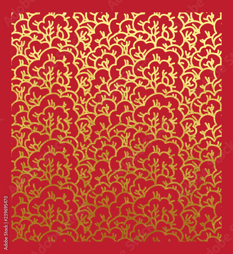 Oriental sakura tree pattern golden paint metallic foil