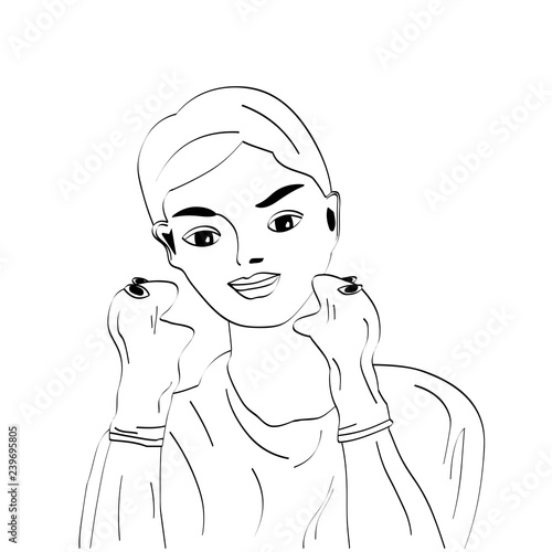 Vector lines. A man and a puppet theatre