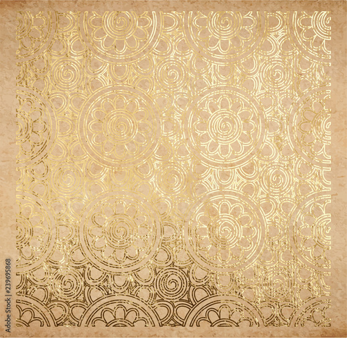 Oriental ancient pattern of geometric flowers in golden paint