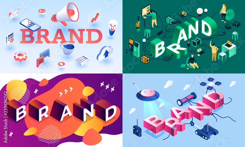 Brand banner set. Isometric set of brand vector banner for web design