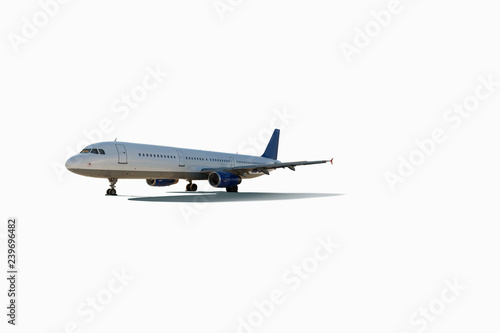 Commercial air plane on a white background with path.