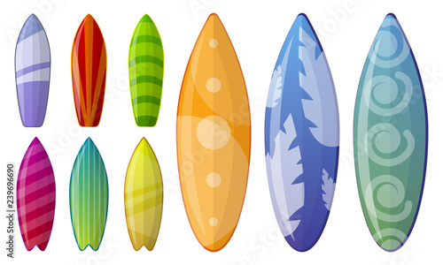 Surfboard icon set. Cartoon set of surfboard vector icons for web design