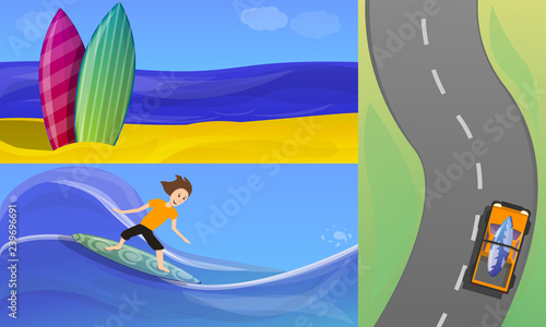 Surfing banner set. Cartoon illustration of surfing vector banner set for web design