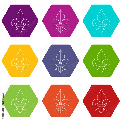 Fleur de lis icons 9 set coloful isolated on white for web