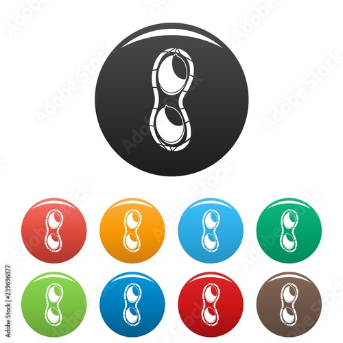 Peanuts in shell icons set 9 color vector isolated on white for any design