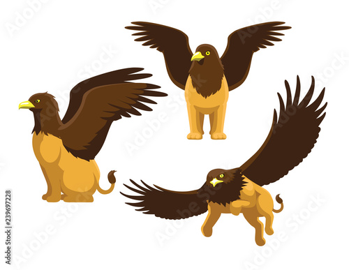 Griffin Poses Cute Cartoon Vector Illustration