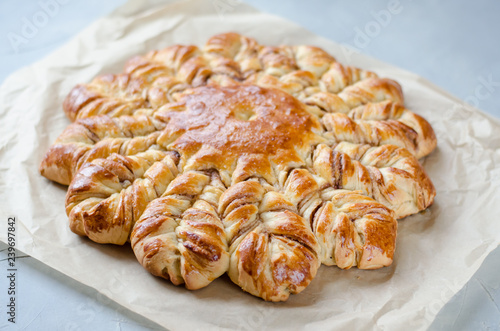 Fresh pastry. Christmas cake in the shape of a star.