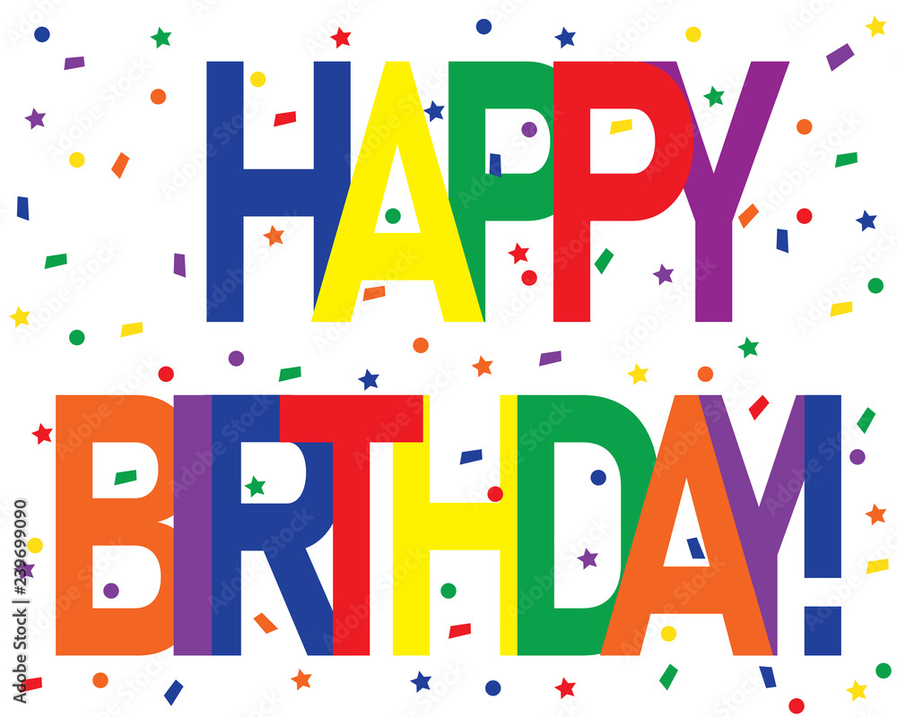 Birthday-Primary Colors and Confetti Stock Vector | Adobe Stock