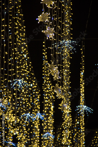 Christmas and New Year holidays illumination outdoor in city street at night