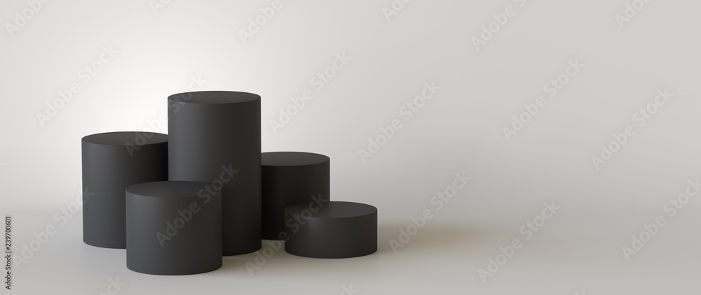 Empty black podium on white background. 3D rendering. - obrazy, fototapety, plakaty 