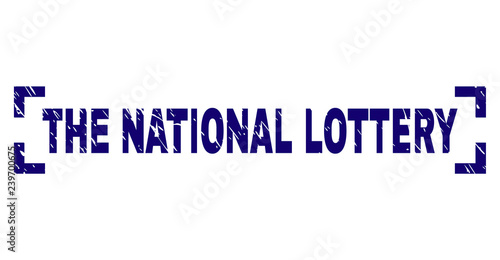 THE NATIONAL LOTTERY caption seal print with grunge style. Text caption is placed between corners. Blue vector rubber print of THE NATIONAL LOTTERY with grunge texture.