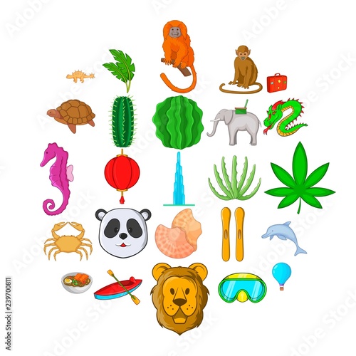 Safari icons set. Cartoon set of 25 safari vector icons for web isolated on white background