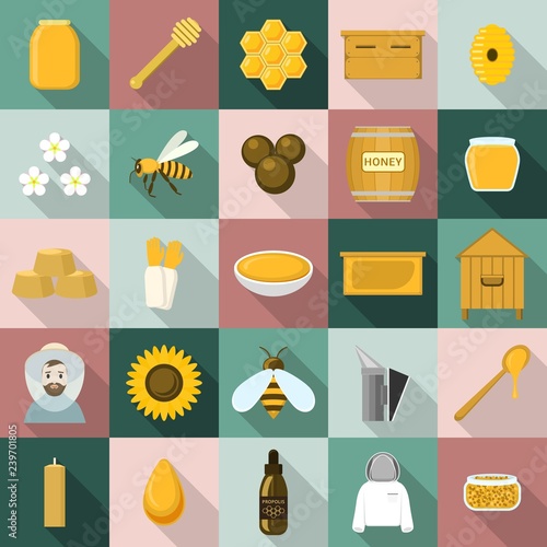 Propolis honey icon set. Flat set of propolis honey vector icons for web design
