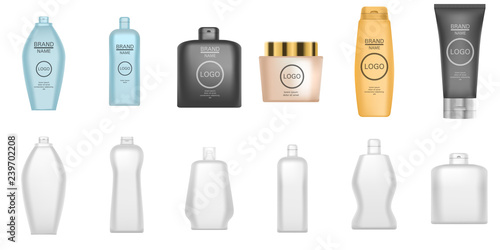 Shampoo icon set. Realistic set of shampoo vector icons for web design isolated on white background