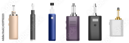 Electronic cigarette icon set. Realistic set of electronic cigarette vector icons for web design isolated on white background