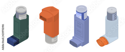 Inhaler icon set. Isometric set of inhaler vector icons for web design isolated on white background