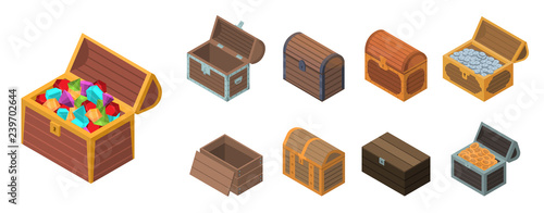 Dower chest icon set. Isometric set of dower chest vector icons for web design isolated on white background