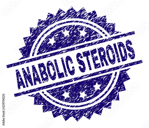 ANABOLIC STEROIDS stamp seal watermark with distress style. Blue vector rubber print of ANABOLIC STEROIDS caption with retro texture.