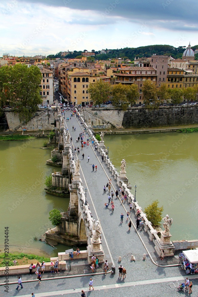 ponte Sant'Angelo, rome, italy, bridge,  river, Tiber, architecture, old, landmark, ancient, statue,