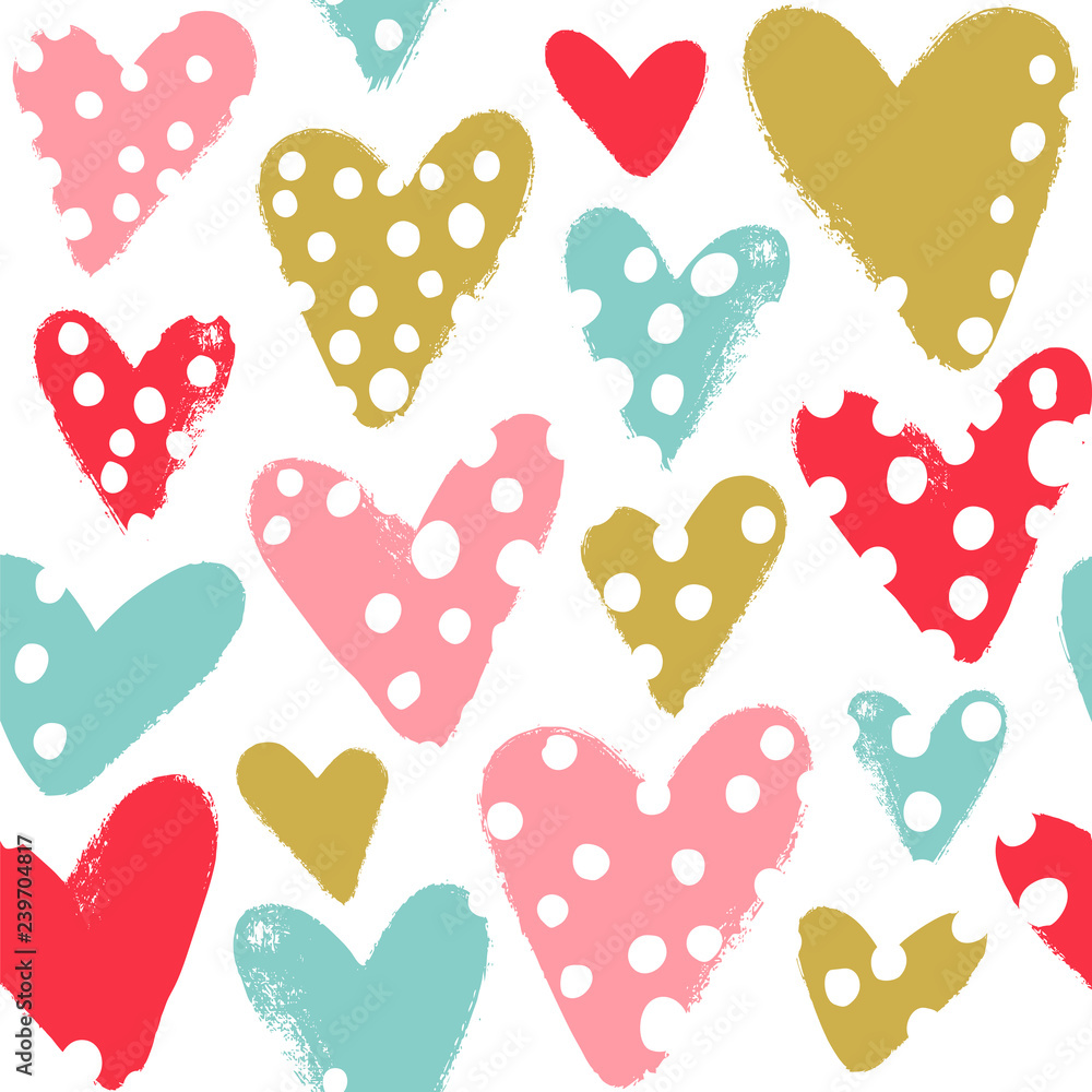 Seamless vector pattern with hearts and dots. Seamless vector pattern with hearts and dots.