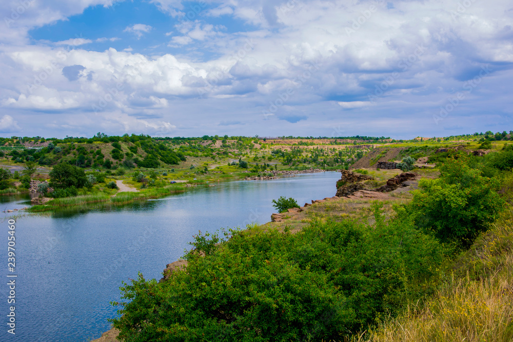 a picturesque lake on the site of an abandoned quarry in Donbass