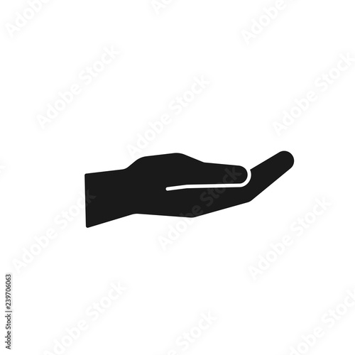 Black isolated icon of open hand on white background. Silhouette of hand. Flat design.