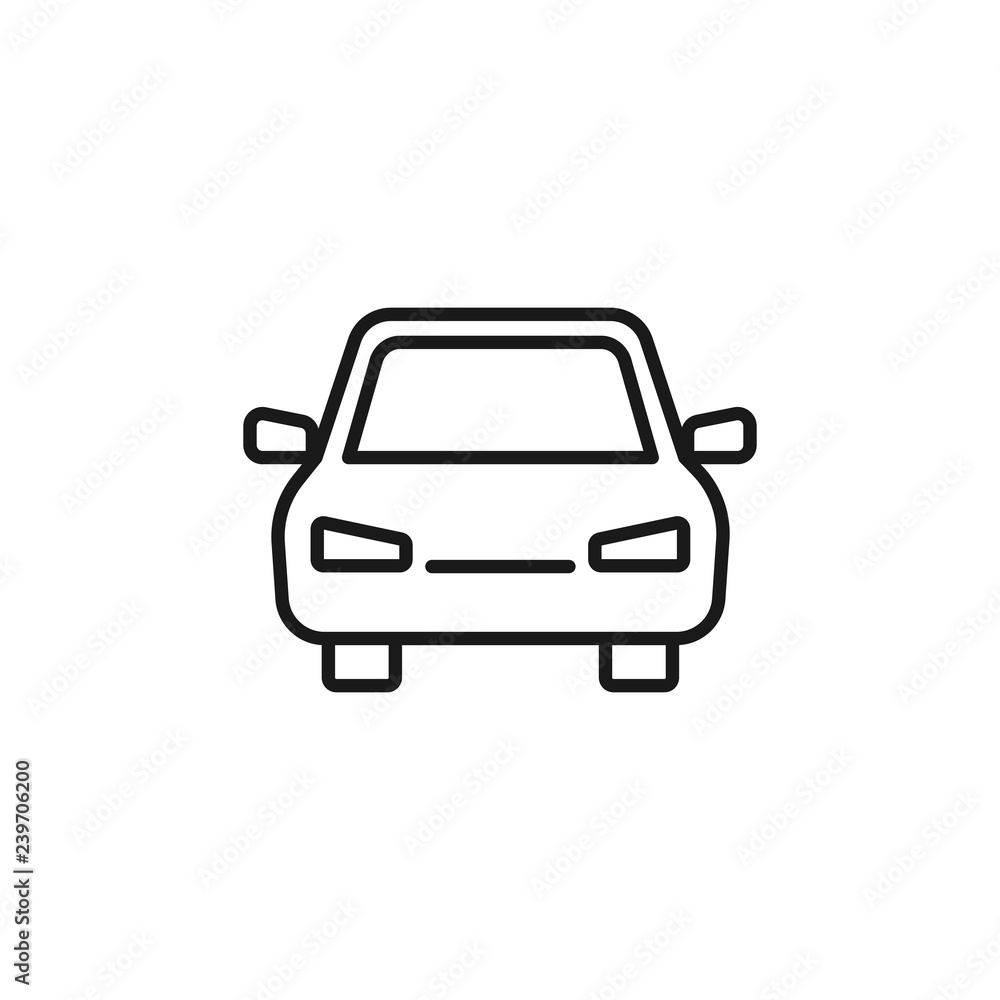 Black isolated outline icon of car on white background. Line Icon of automobile. Front view.