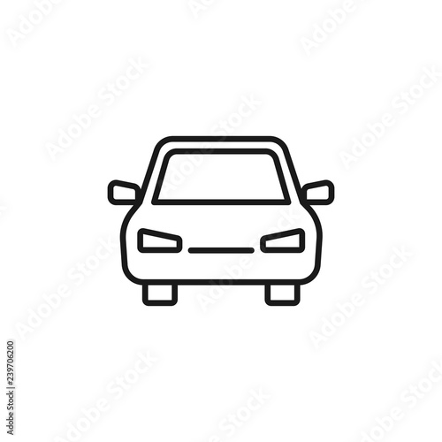 Black isolated outline icon of car on white background. Line Icon of automobile. Front view.