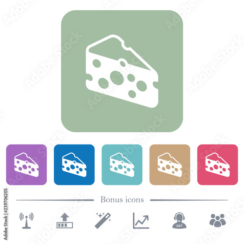 Slice of cheese flat icons on color rounded square backgrounds