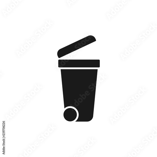 Black isolated icon of dumpster on white background. Silhouette of bin for trash. Flat design.
