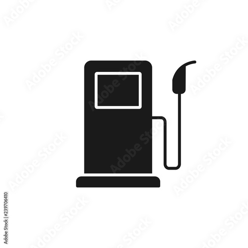 Black isolated icon of fuel pump on white background. Silhouette of fuel station. Flat design.