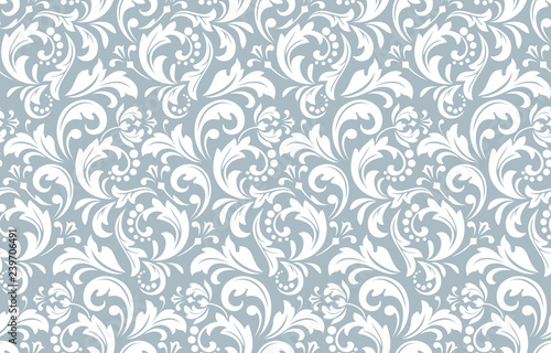 Flower pattern. Seamless white and blue ornament. Graphic vector background. Ornament for fabric  wallpaper  packaging