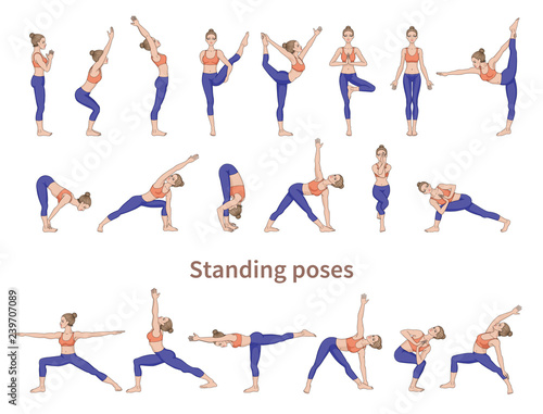 Women silhouettes. Collection of yoga poses.