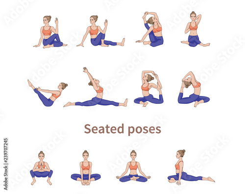 Women silhouettes. Collection of yoga poses.